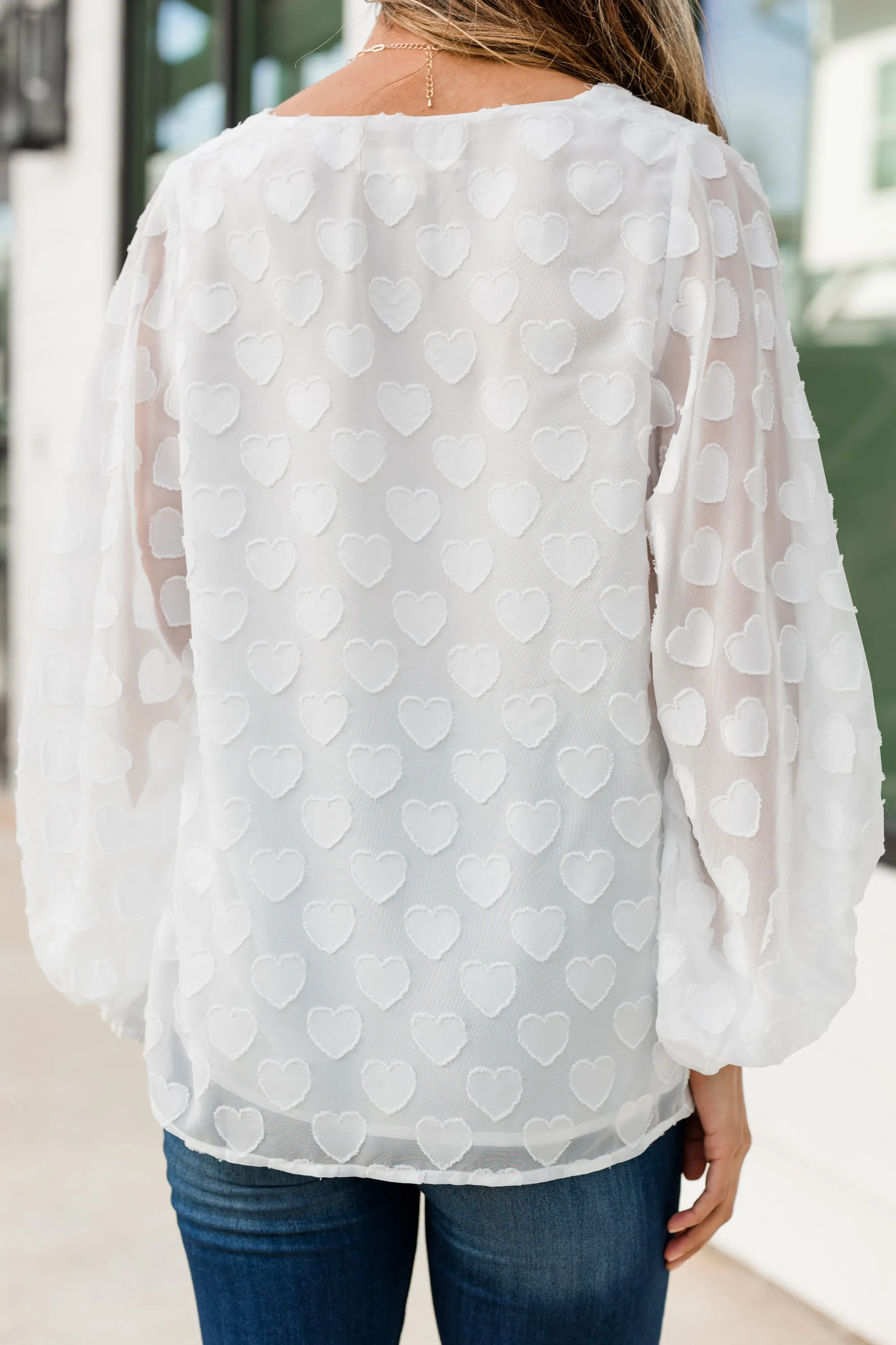 Looks Like Love Off White Textured Heart Blouse