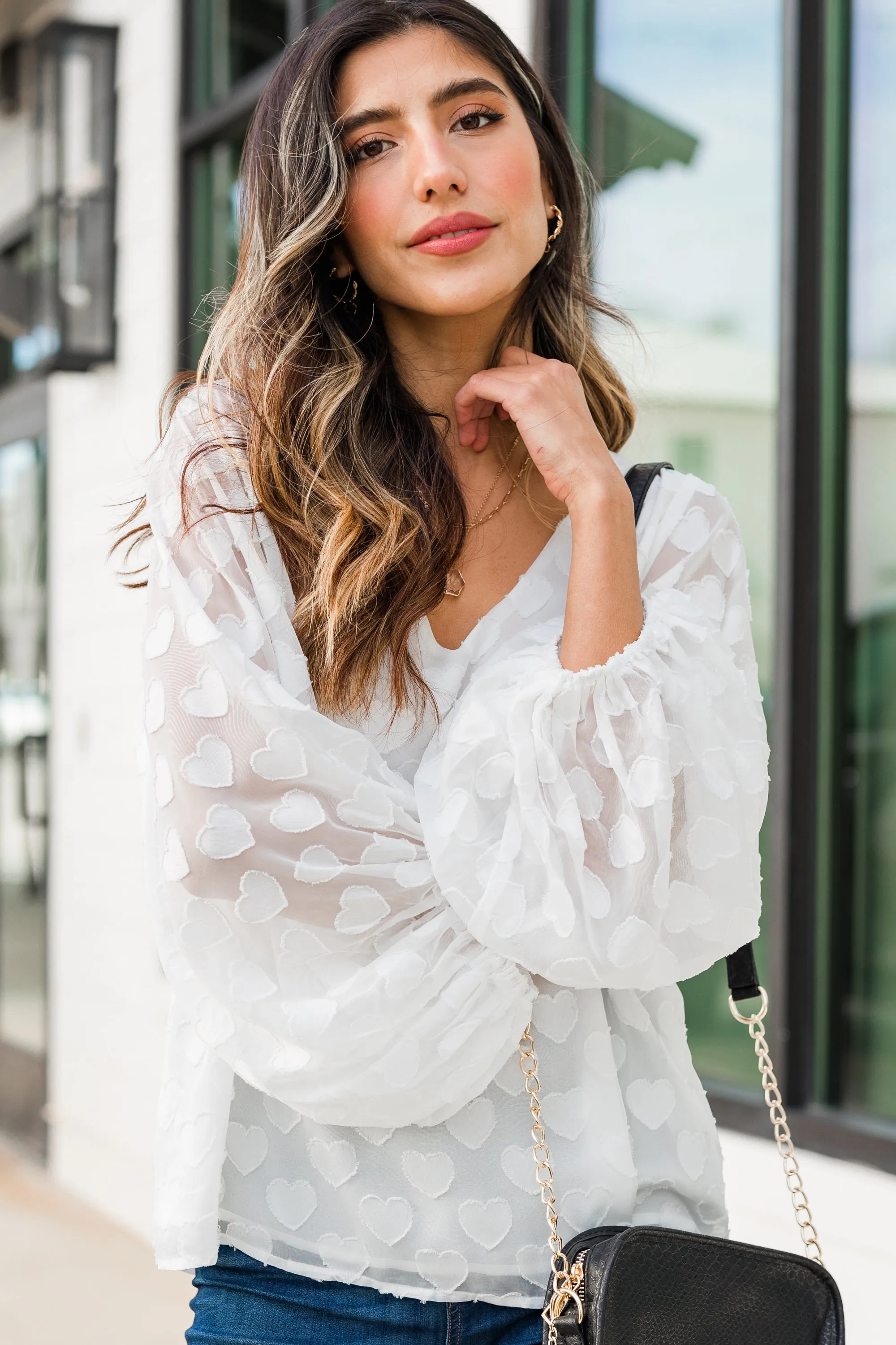 Looks Like Love Off White Textured Heart Blouse