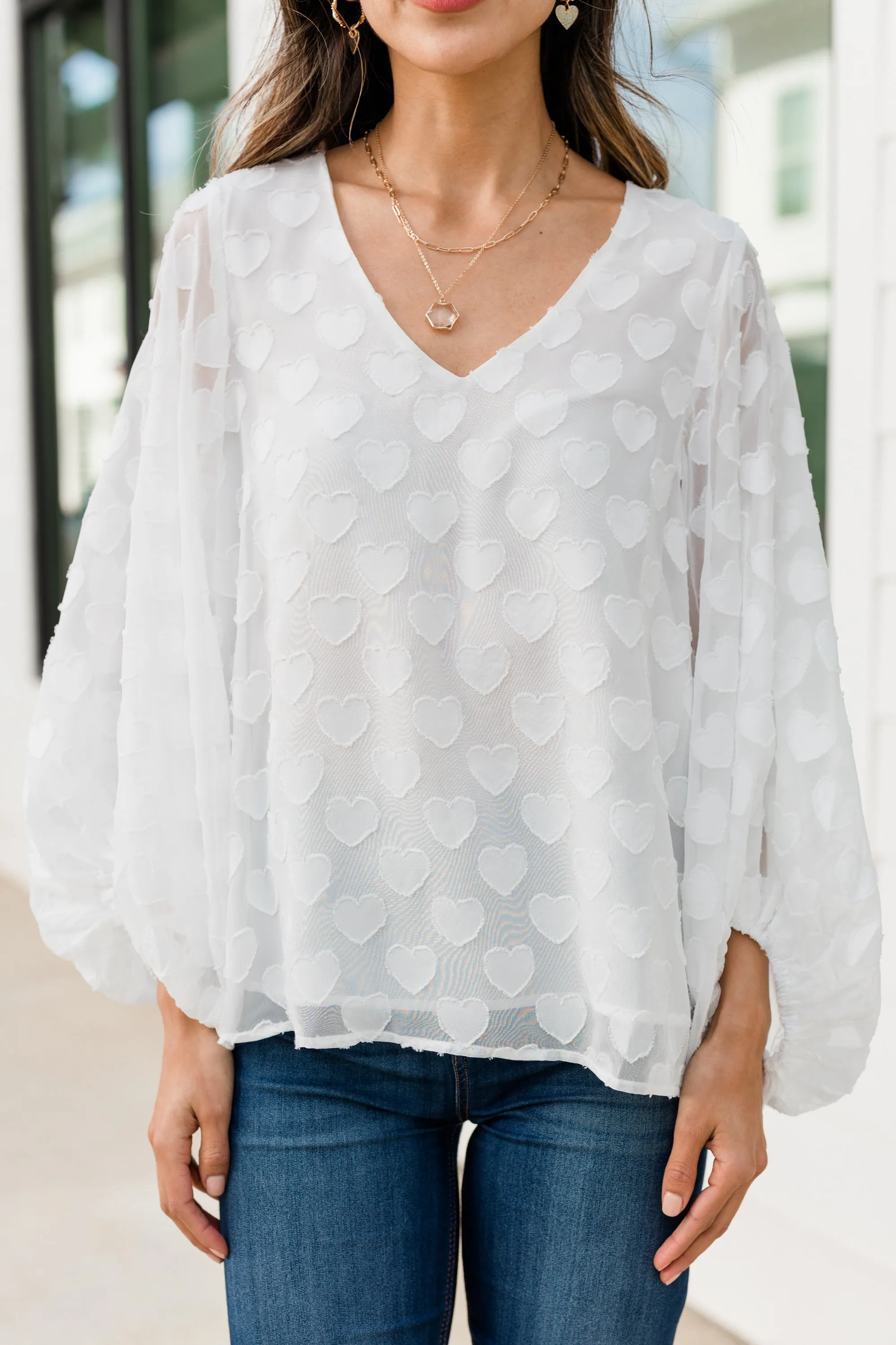 Looks Like Love Off White Textured Heart Blouse