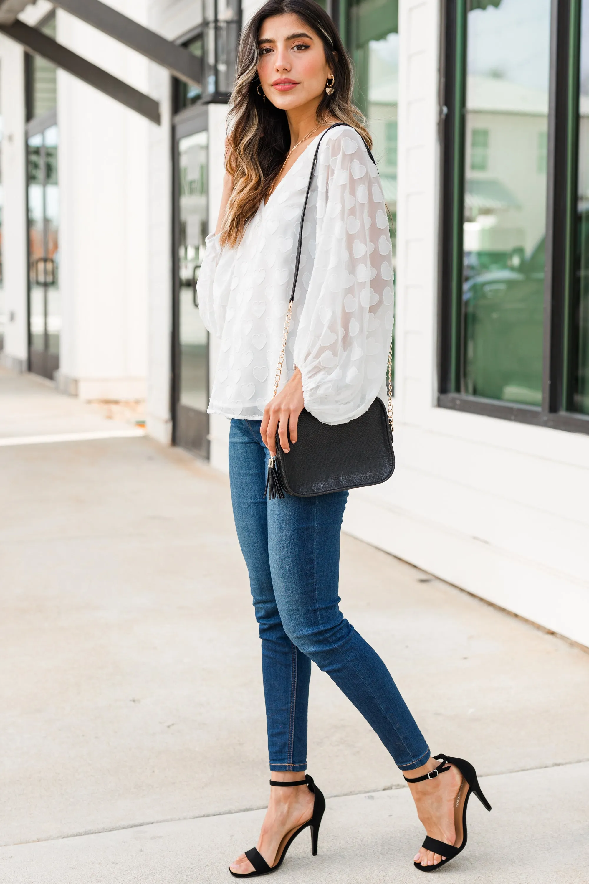 Looks Like Love Off White Textured Heart Blouse