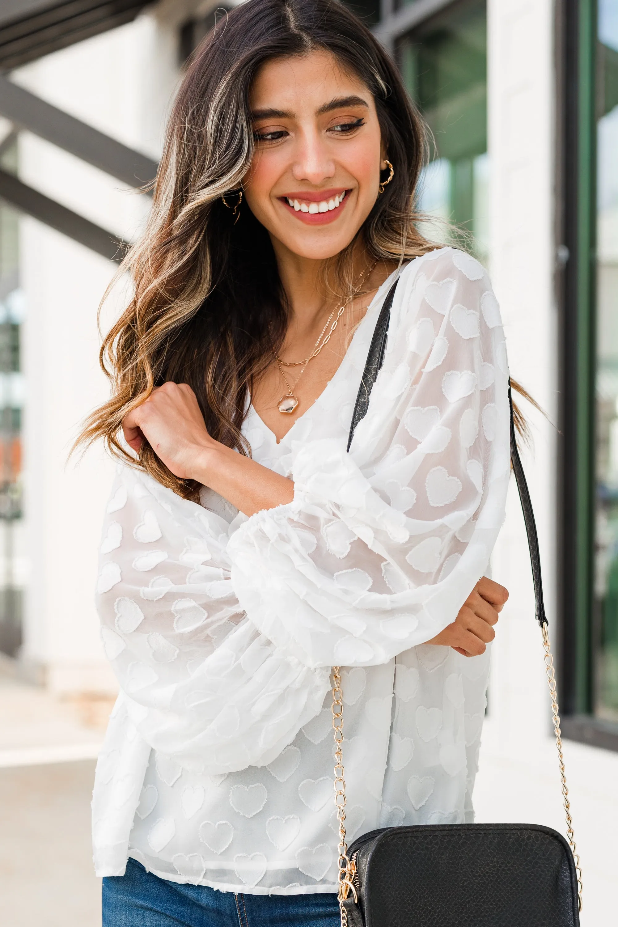 Looks Like Love Off White Textured Heart Blouse