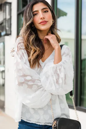 Looks Like Love Off White Textured Heart Blouse