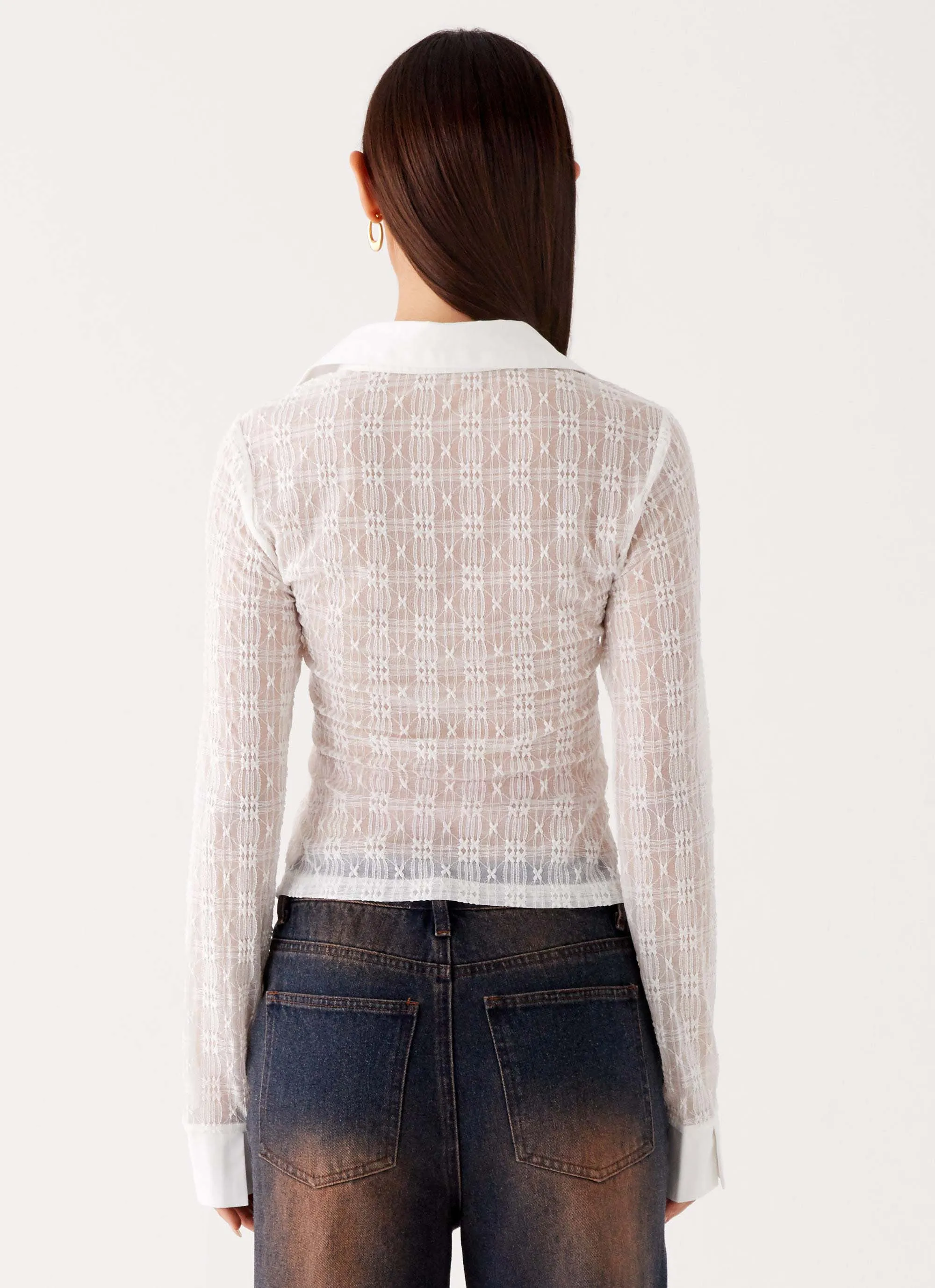 Loui Lace Long Sleeve Top - White