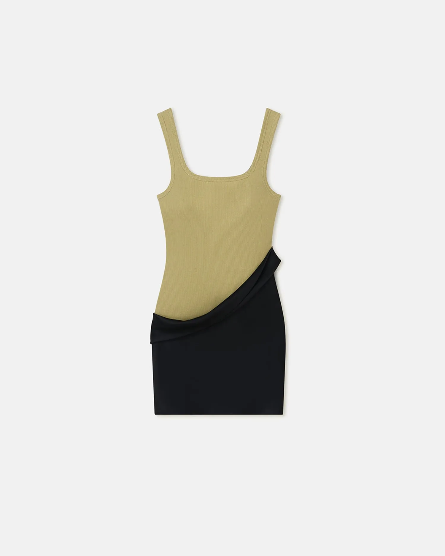 Marijn - Ribbed Jersey and Slip Satin Dress - Black/Olive Green