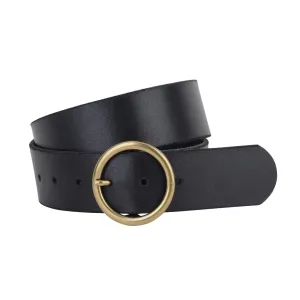 Plus Size Wide Basic Brass Ring Leather Belt