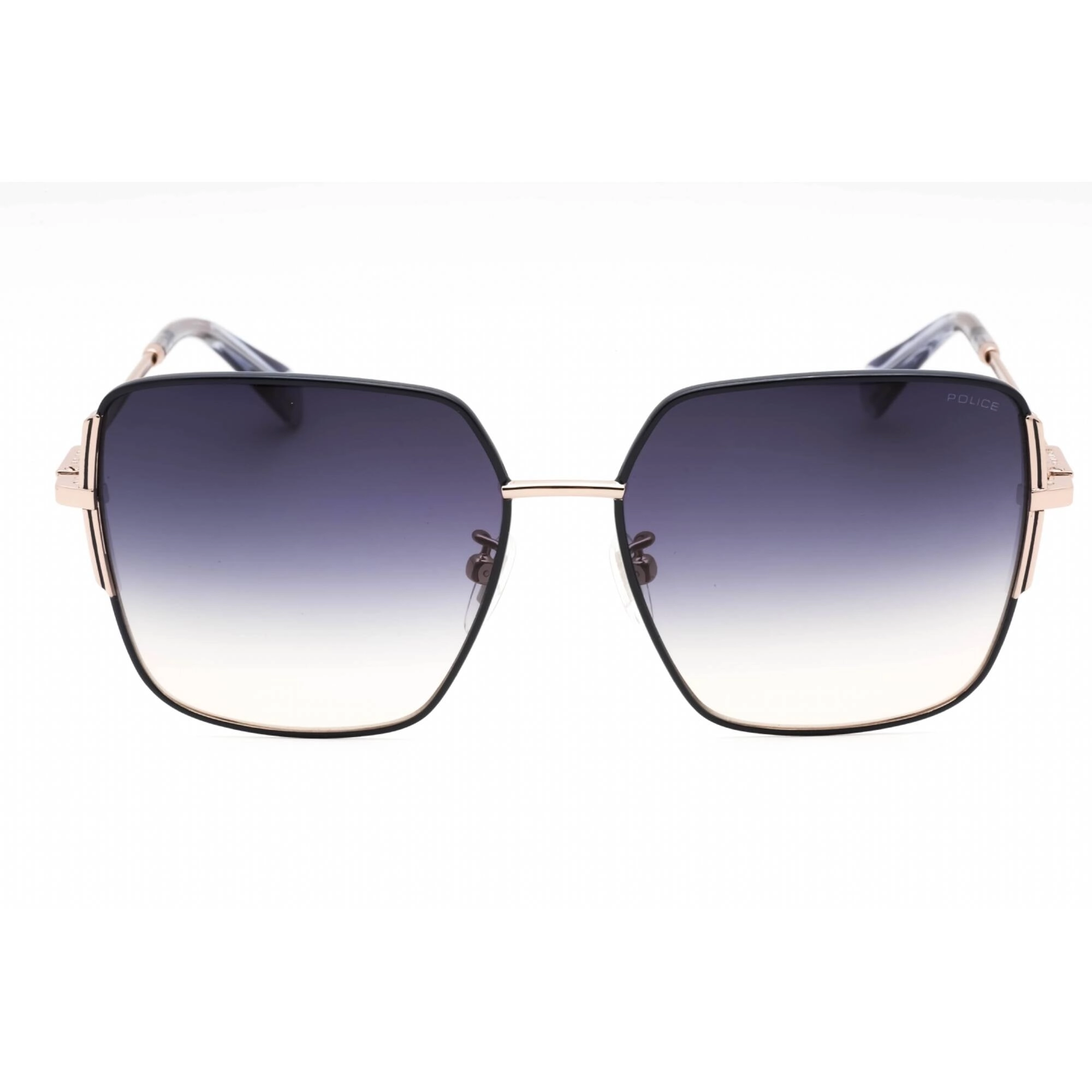 Police Women's Sunglasses - Gold Metal Square Full Rim Frame Blue Lens | SPLF34 0E59