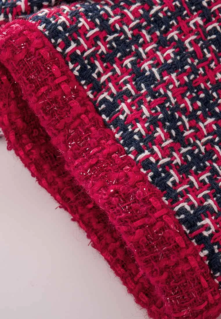 Red Tweed Embellished Button Dress