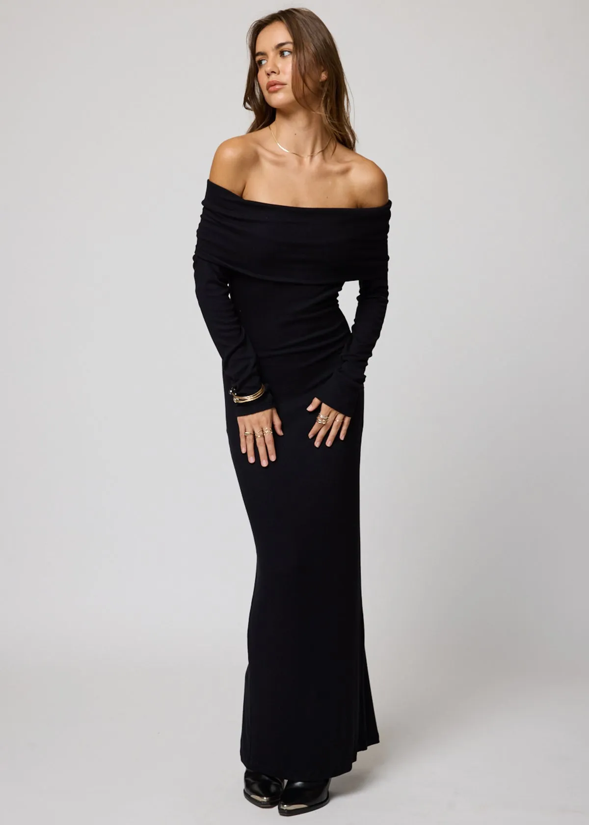 RIB LONG SLEEVE PALOMA MAXI DRESS