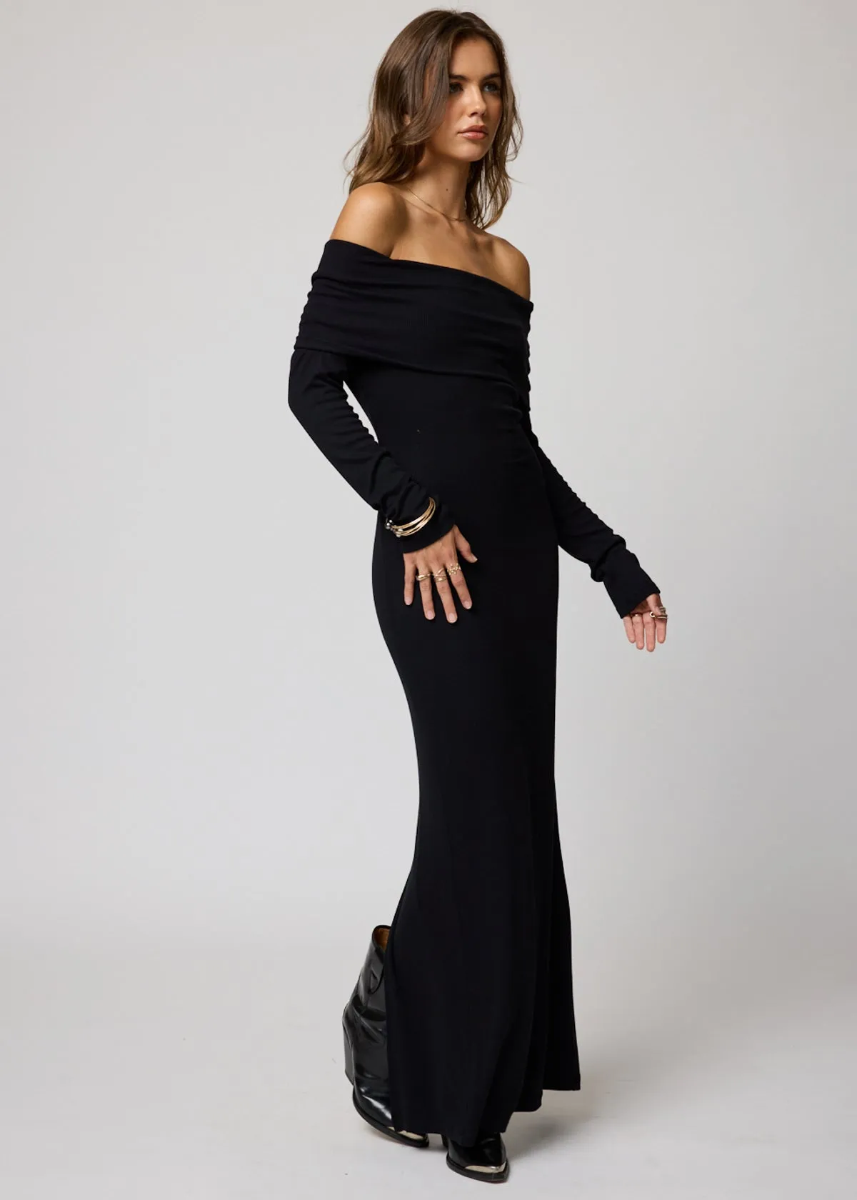 RIB LONG SLEEVE PALOMA MAXI DRESS