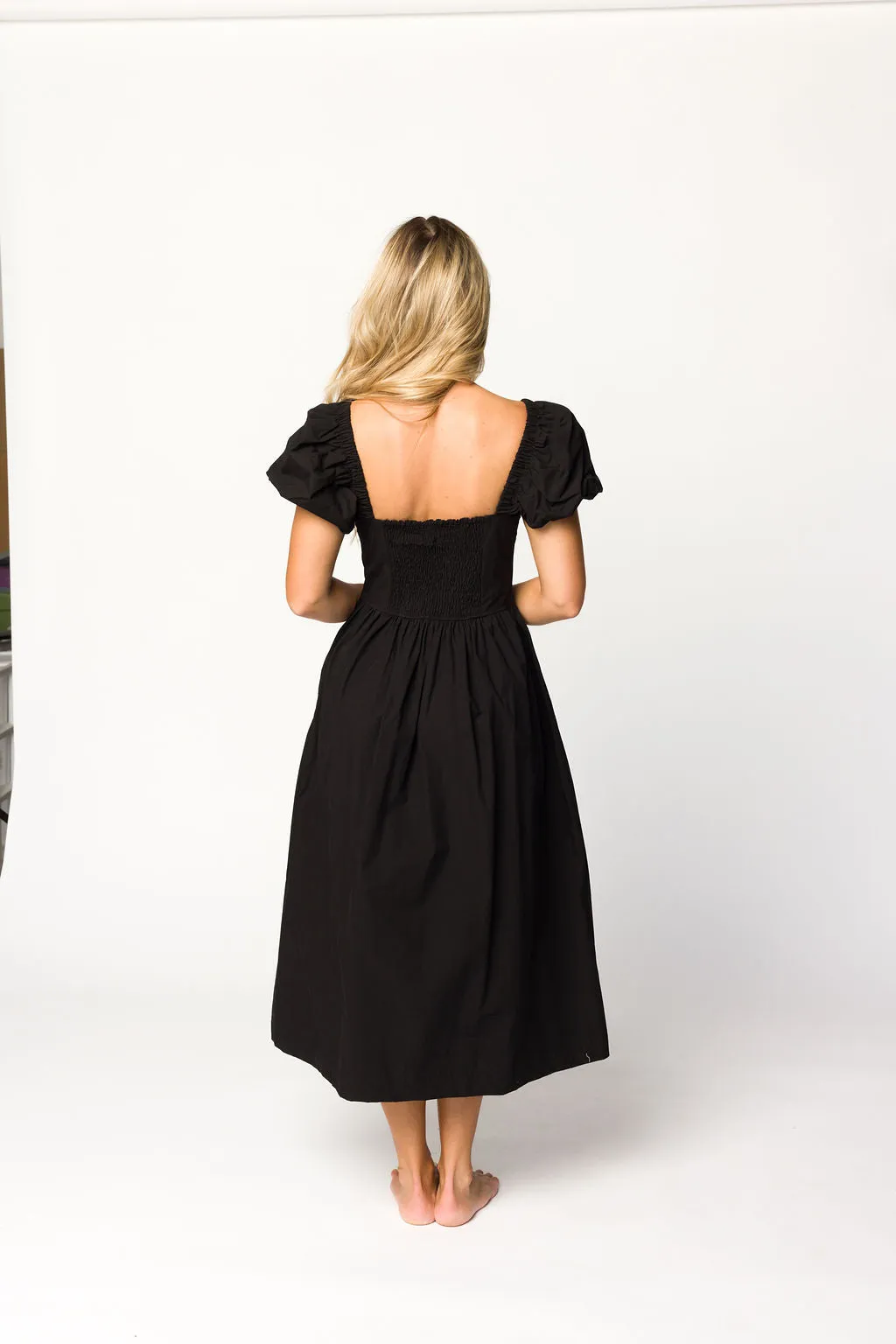 Ruby Midi Dress with Bow Detail in Black