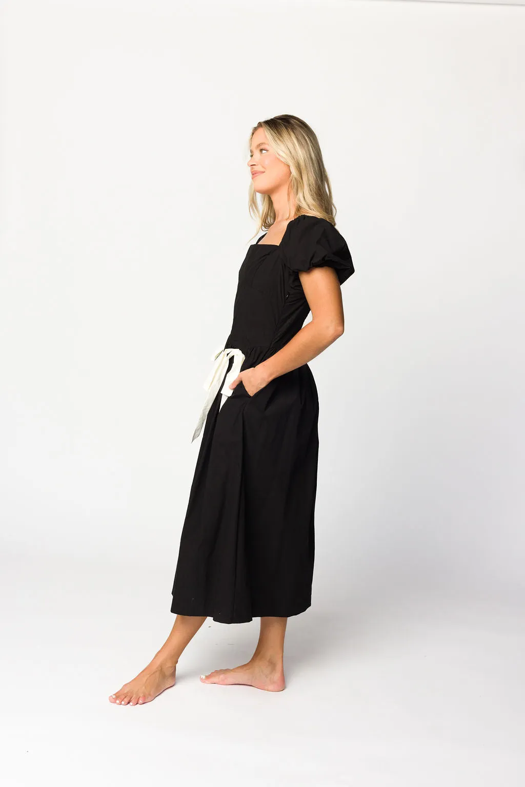 Ruby Midi Dress with Bow Detail in Black