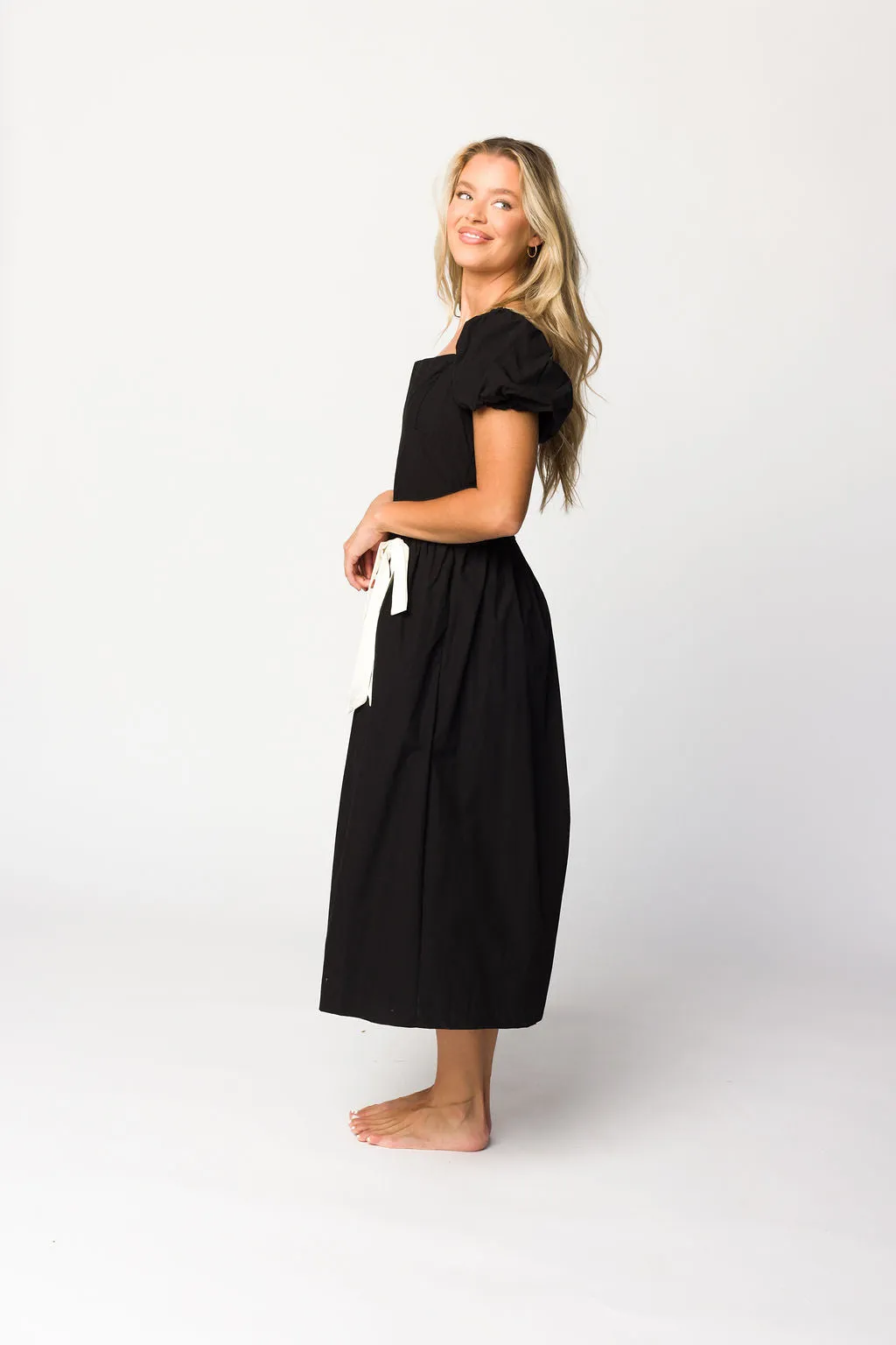 Ruby Midi Dress with Bow Detail in Black