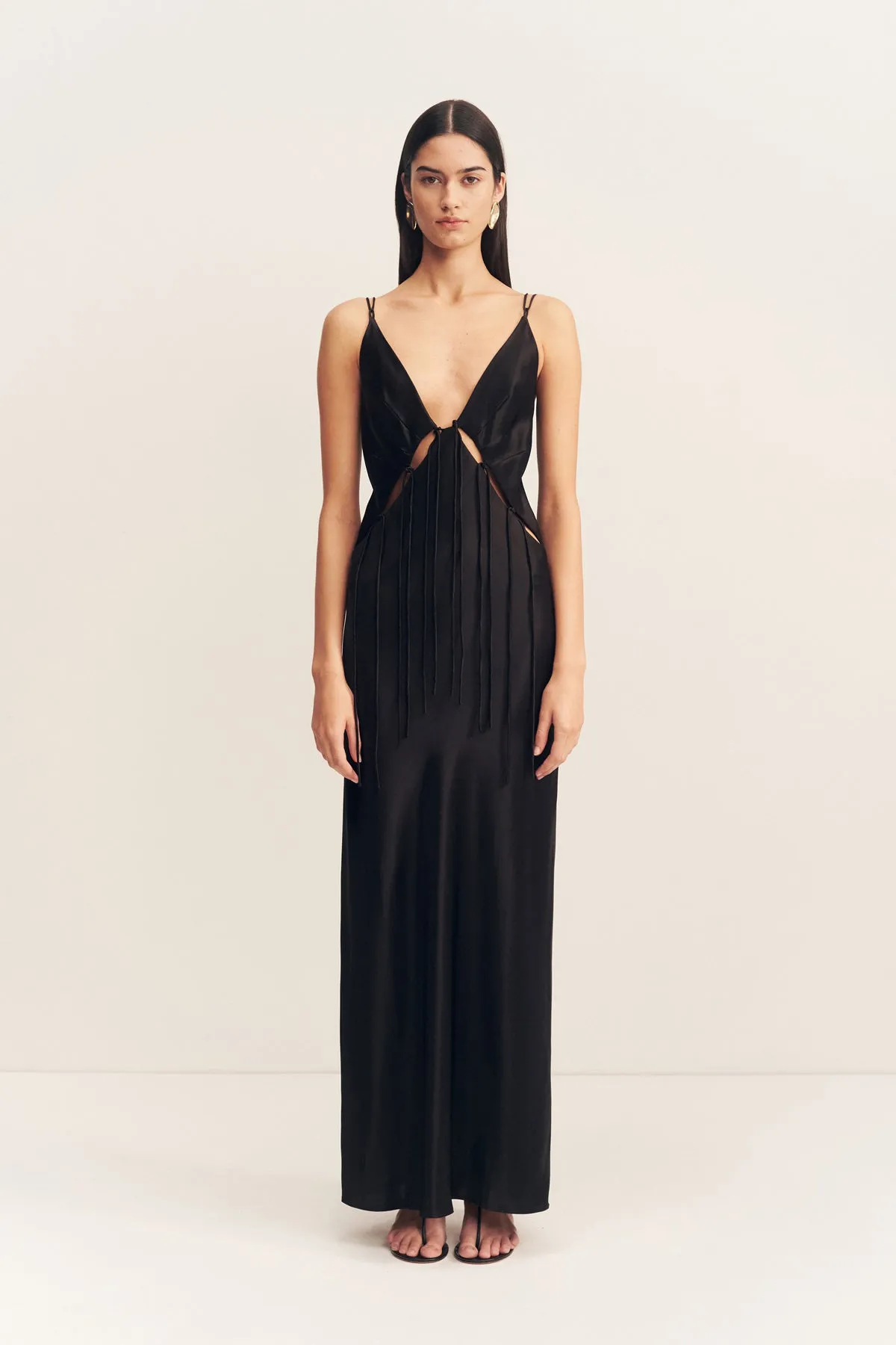 SAVANNA PLUNGED TIE MAXI DRESS - BLACK
