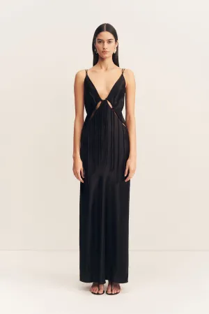 SAVANNA PLUNGED TIE MAXI DRESS - BLACK
