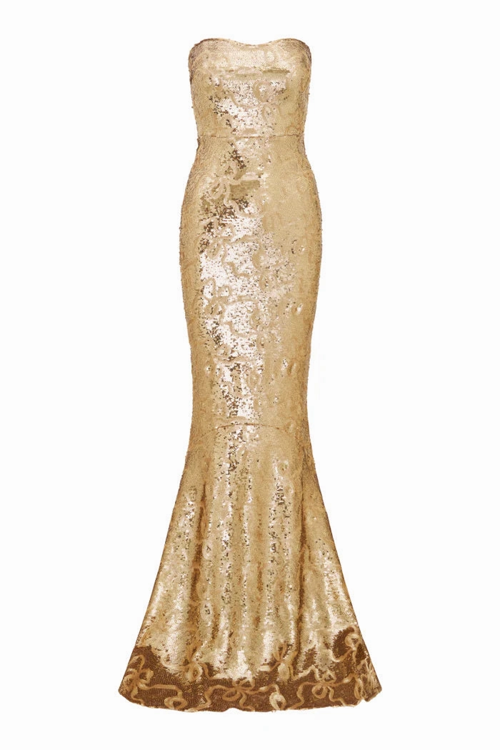 Sencha Sequin Strapless Gown - Gold