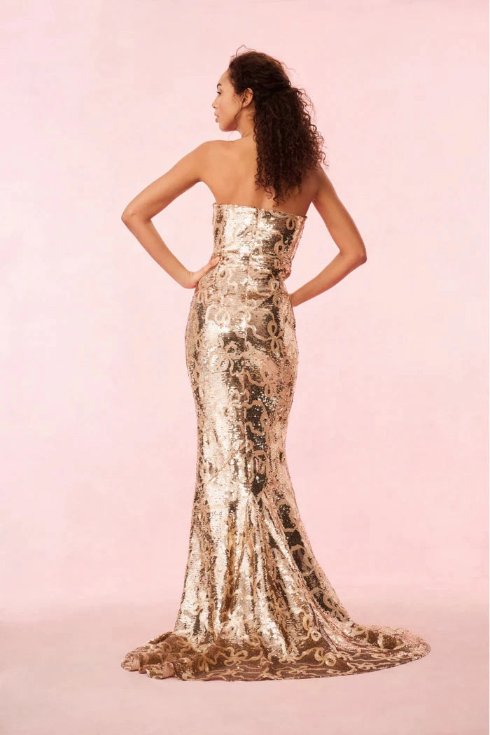 Sencha Sequin Strapless Gown - Gold