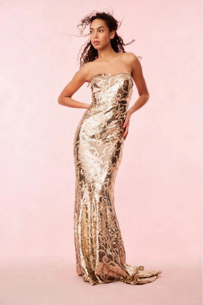 Sencha Sequin Strapless Gown - Gold