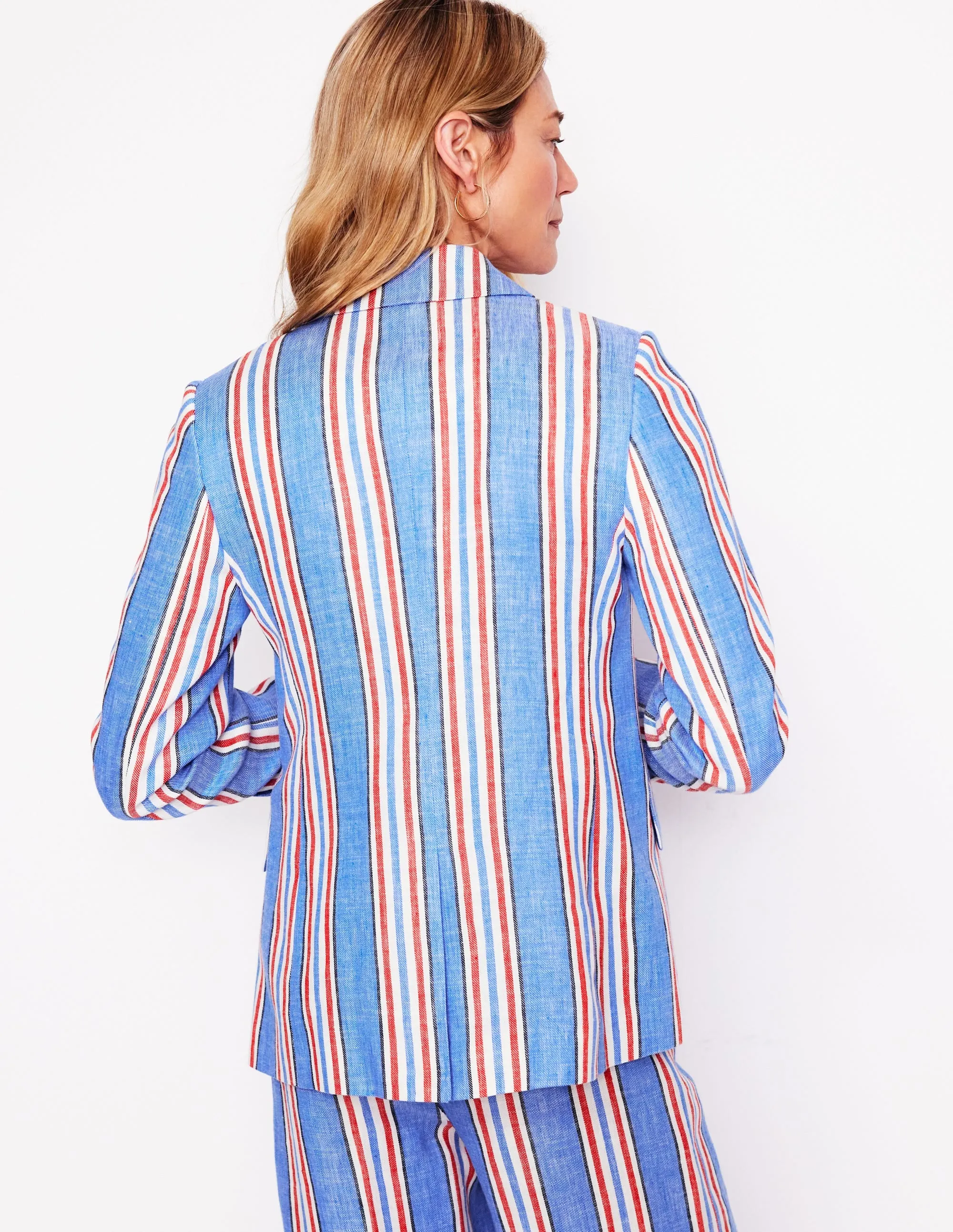 Stamford Linen Blazer-Peacock Plume. Red Stripe