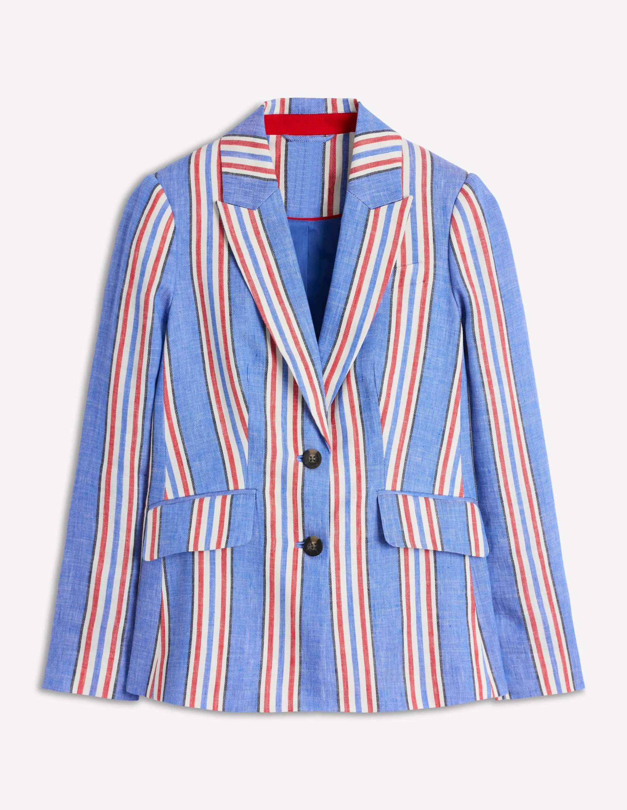 Stamford Linen Blazer-Peacock Plume. Red Stripe