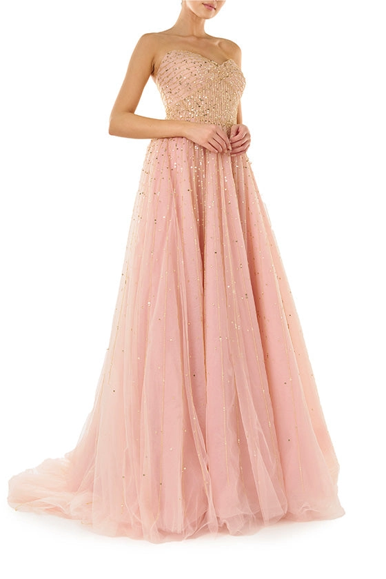 Strapless Embroidered Ball Gown