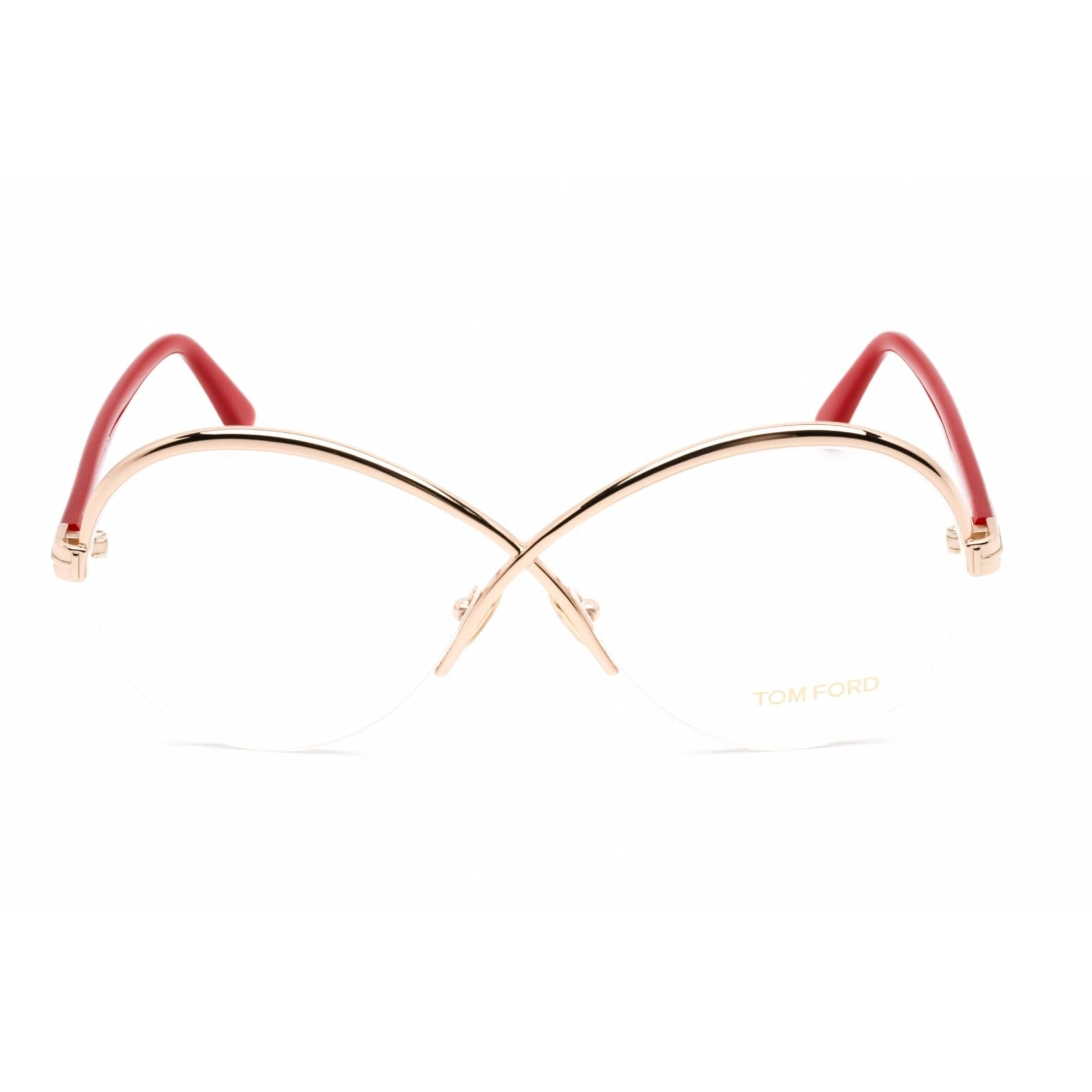 Tom Ford Women's Eyeglasses - Shiny Rose Gold Metal Oval Half Rim Frame | FT5761 028