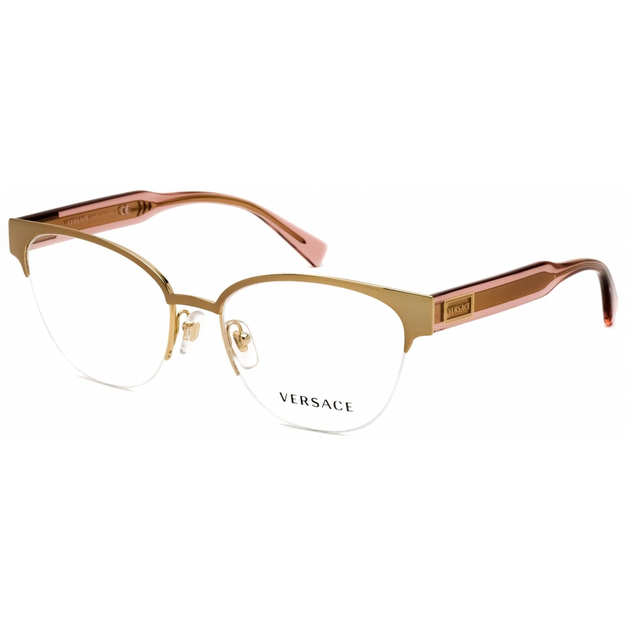 Versace Women's Eyeglasses - Gold Metal Cat Eye Half Rim Frame | VE1265 1463