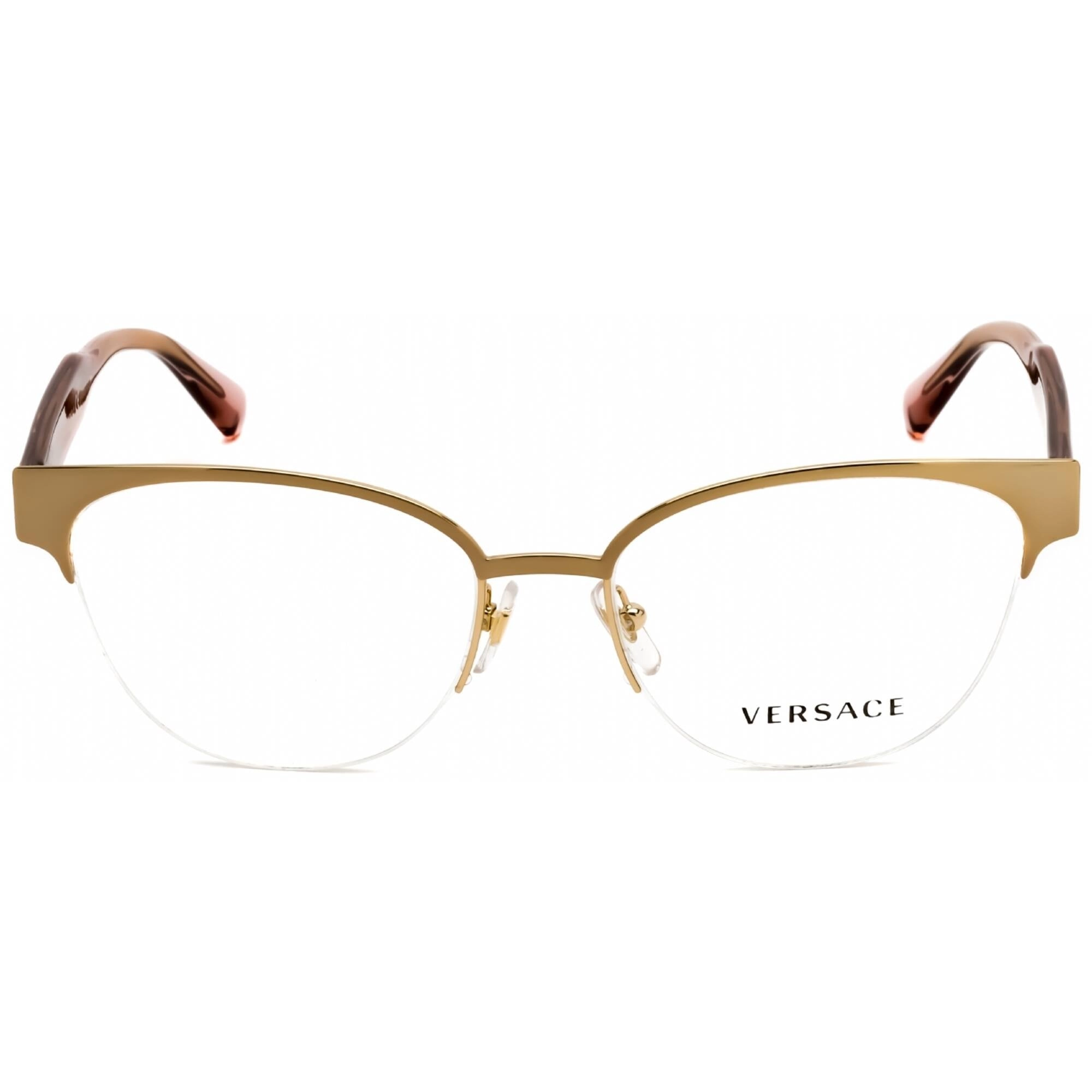 Versace Women's Eyeglasses - Gold Metal Cat Eye Half Rim Frame | VE1265 1463