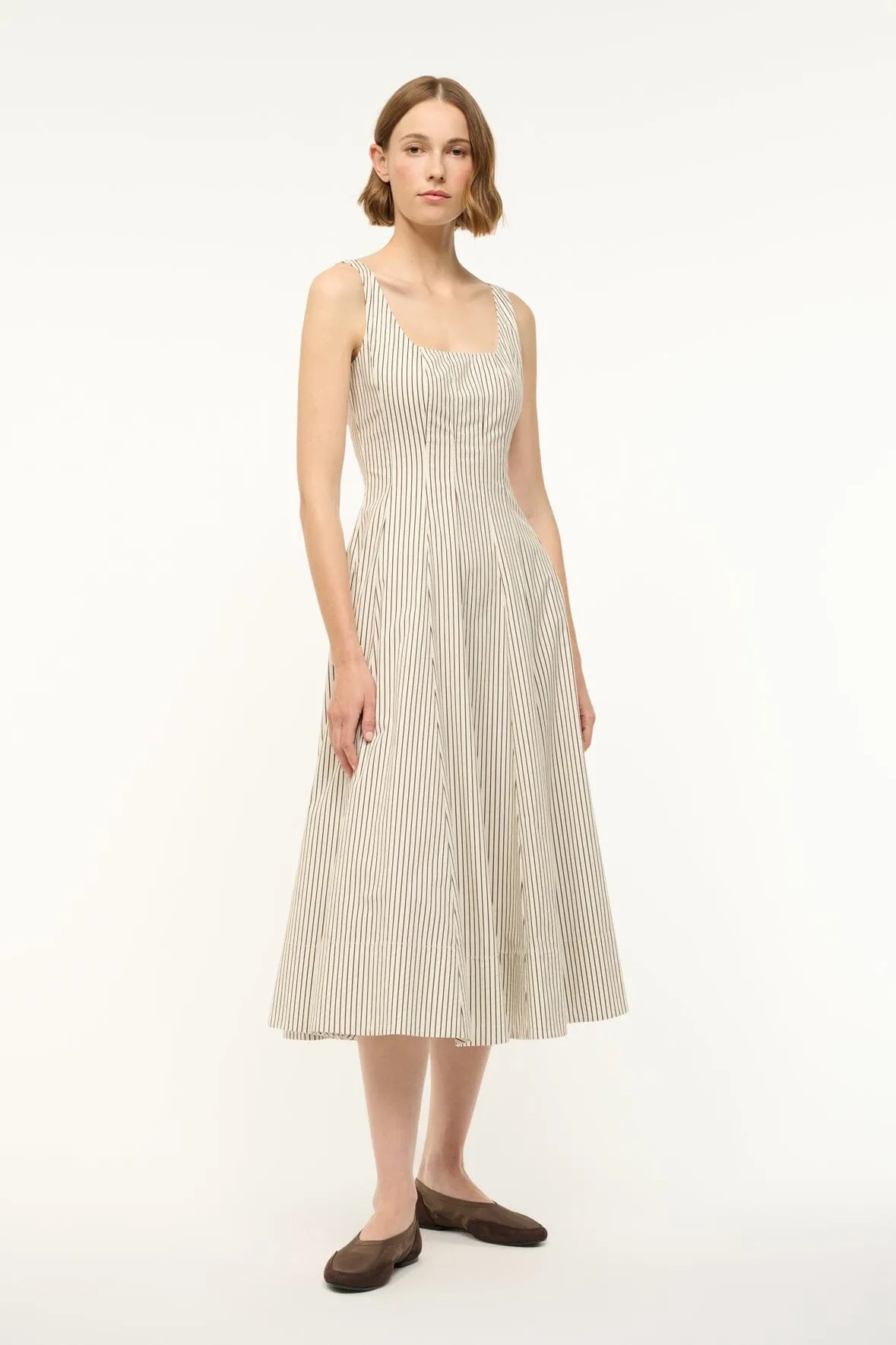 WELLS DRESS | IVORY DARK OAK MICRO STRIPE