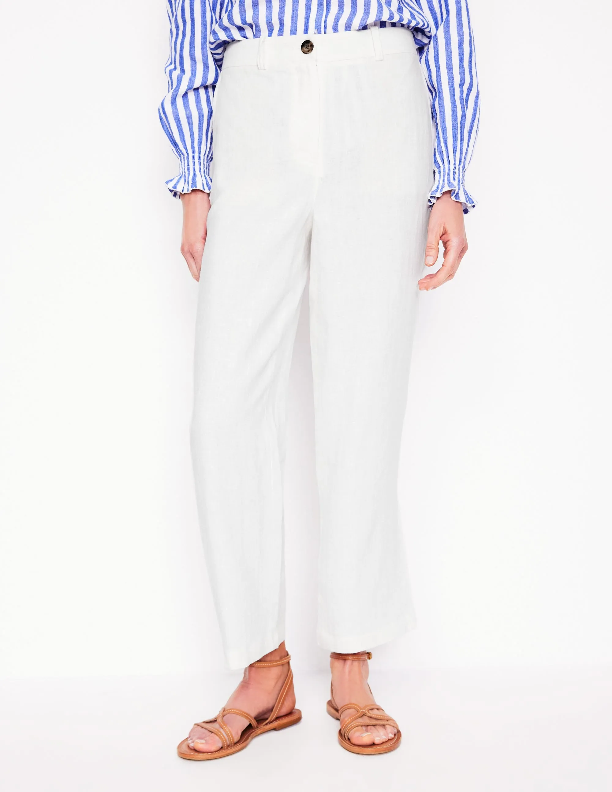 Westbourne Crop Linen Trousers-White