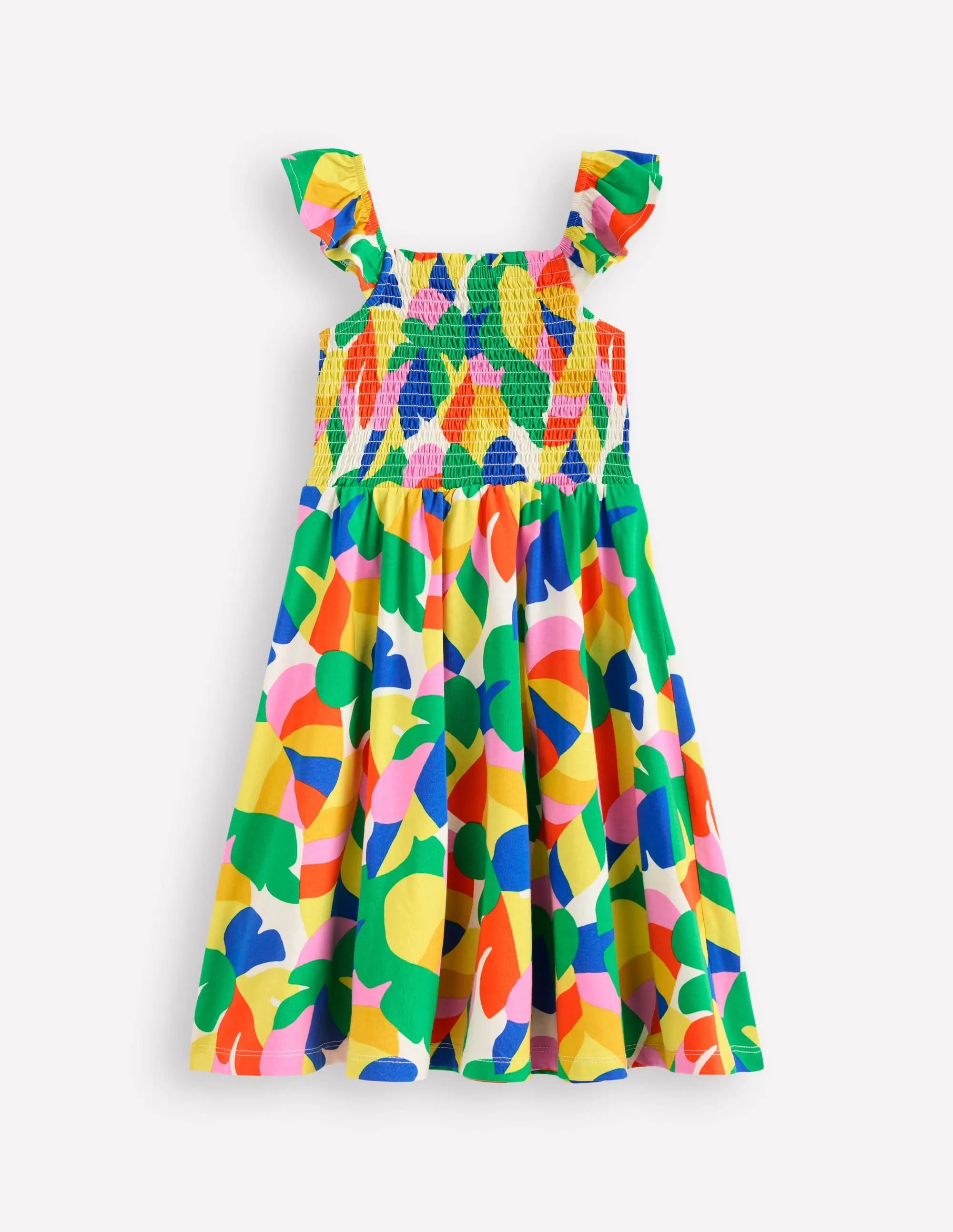 Willa Shirred Jersey Dress-Multi Abstract Palm