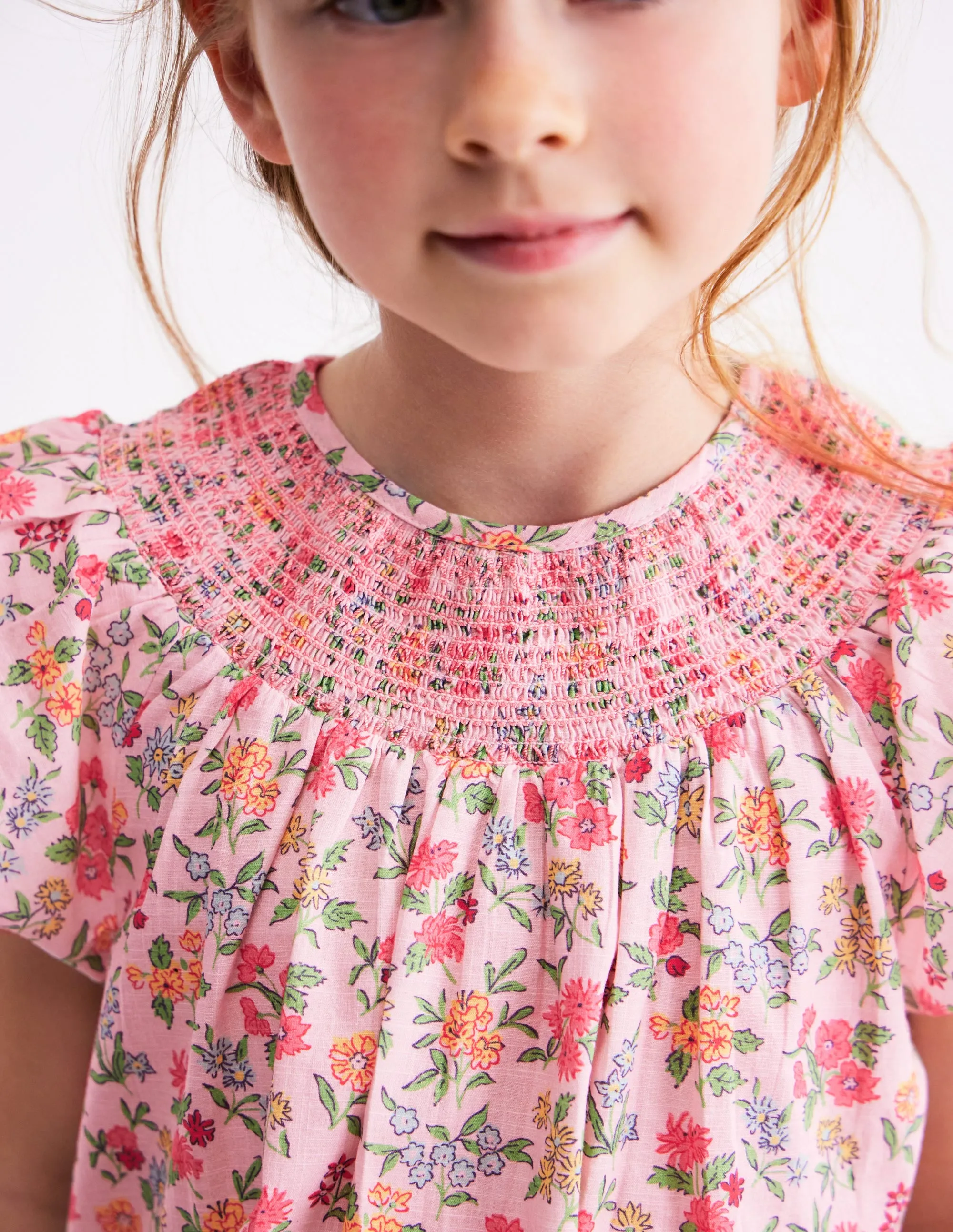 Woven Smocked Top-Chalk Pink Garden Ditsy