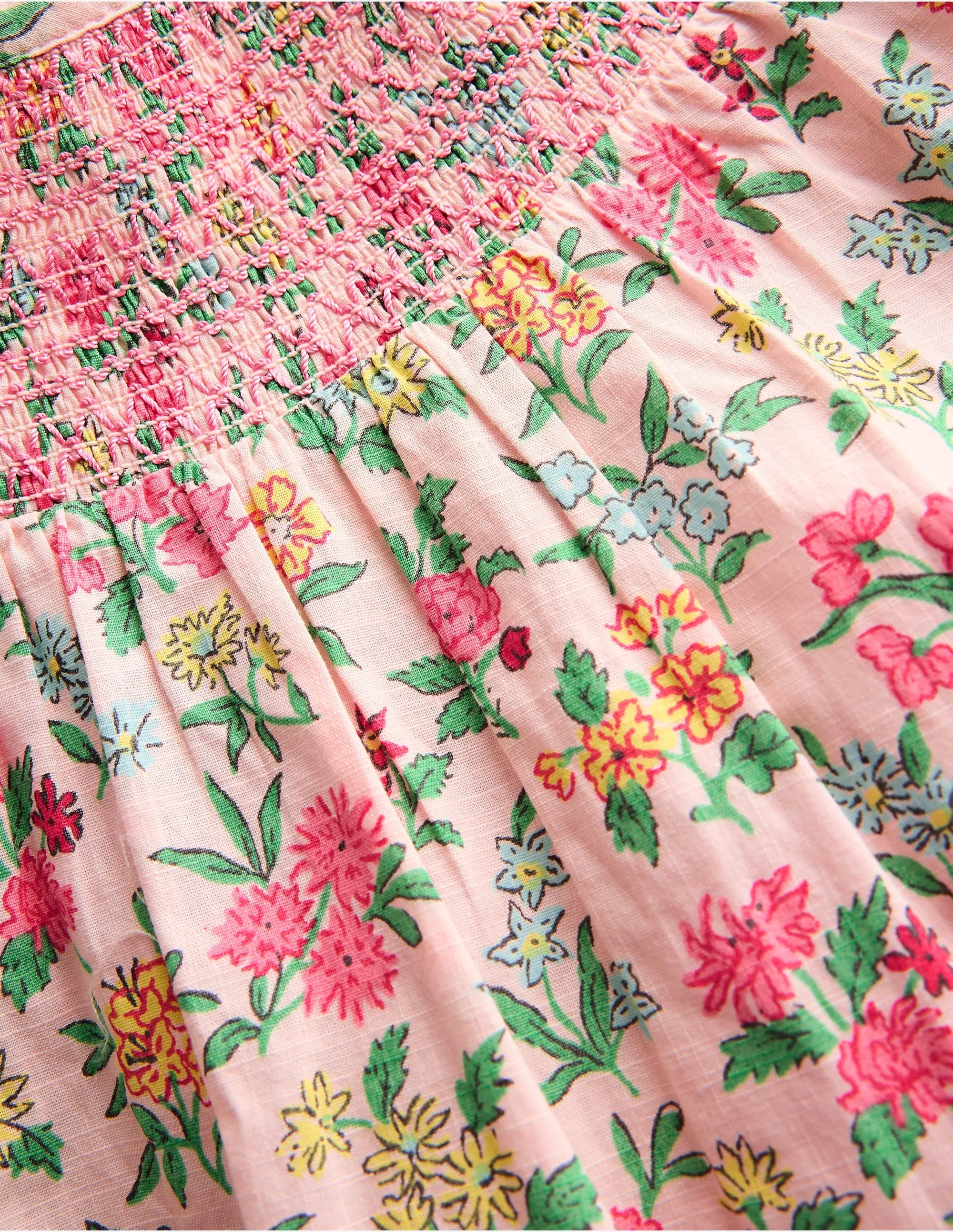 Woven Smocked Top-Chalk Pink Garden Ditsy