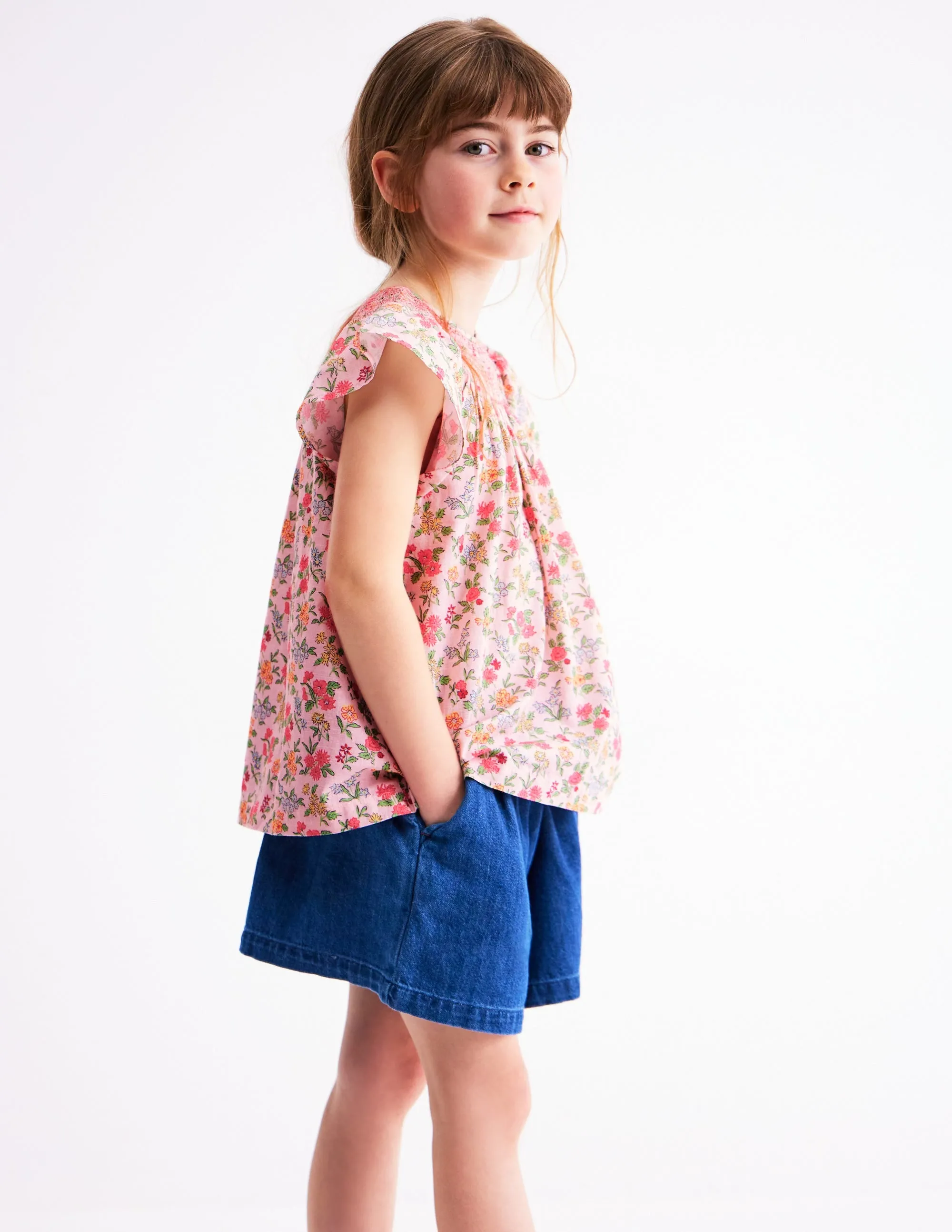 Woven Smocked Top-Chalk Pink Garden Ditsy