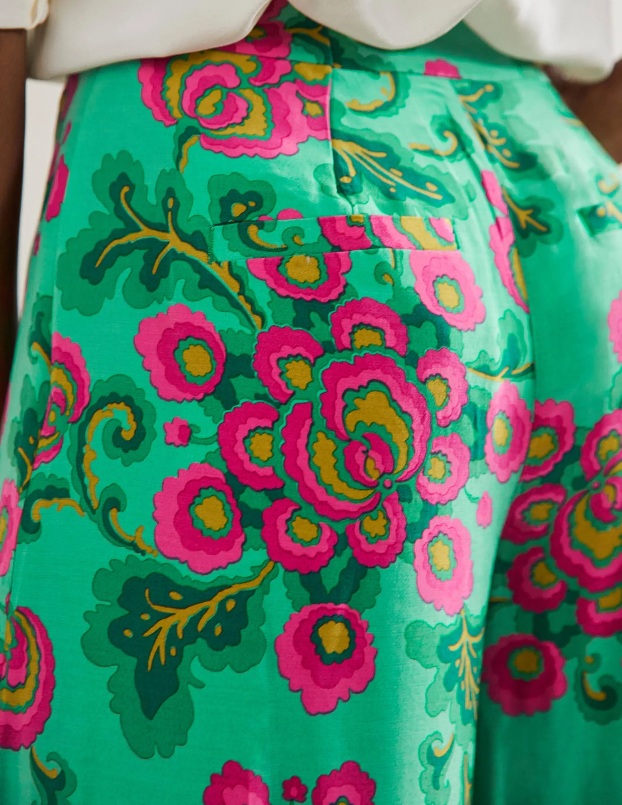 Zoe Wide Leg Palazzo Trousers-Ming Green. Wild Blooms