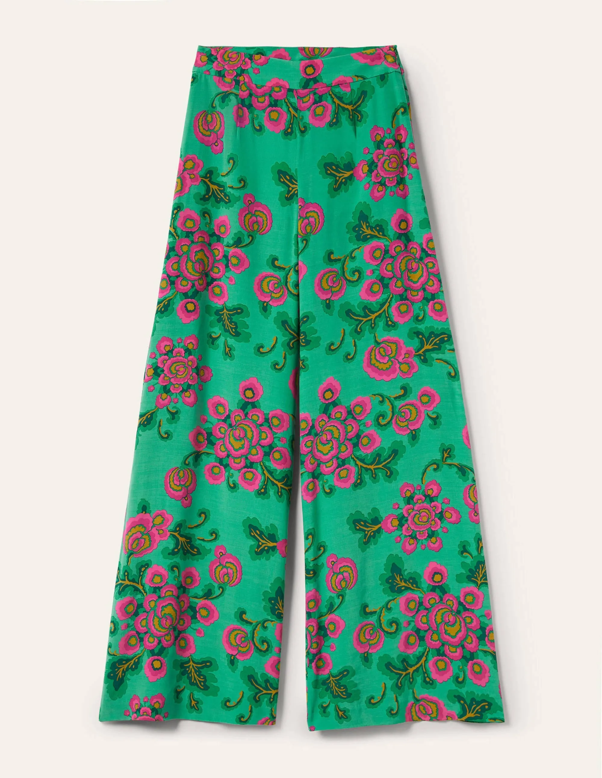 Zoe Wide Leg Palazzo Trousers-Ming Green. Wild Blooms